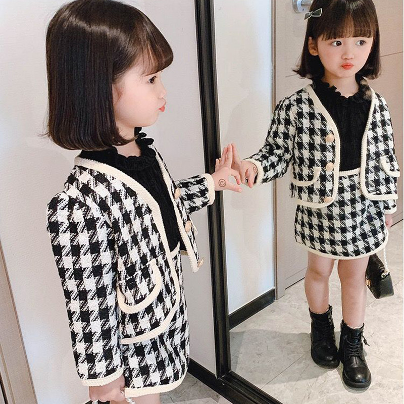 Melario Set Copii Set Nou Toamna/Iarna Maneca Lunga Model Geometric Buzunar Cardigan Tricotat+Fursta Scurta Set Doua Piese