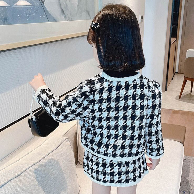 Melario Set Copii Set Nou Toamna/Iarna Maneca Lunga Model Geometric Buzunar Cardigan Tricotat+Fursta Scurta Set Doua Piese