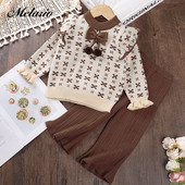 Melario tüdrukute kampsunite komplektid 2023. aasta talvine kudumiskomplekt tüdrukutele, geomeetrilise mustriga vibu juuksekumm, ülaosa + silmkoelised püksid, kaheosaline komplekt