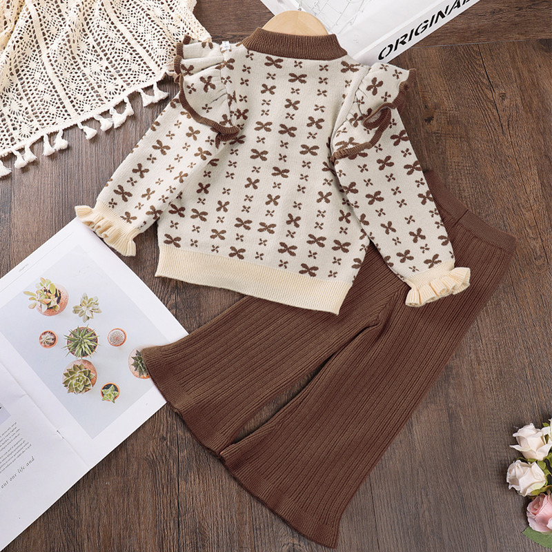 Melario tüdrukute kampsunite komplektid 2023. aasta talvine kudumiskomplekt tüdrukutele, geomeetrilise mustriga vibu juuksekumm, ülaosa + silmkoelised püksid, kaheosaline komplekt