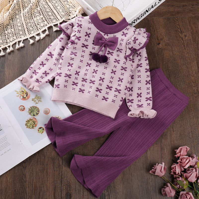 Melario tüdrukute kampsunite komplektid 2023. aasta talvine kudumiskomplekt tüdrukutele, geomeetrilise mustriga vibu juuksekumm, ülaosa + silmkoelised püksid, kaheosaline komplekt