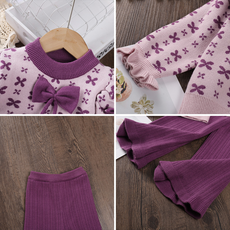 Melario tüdrukute kampsunite komplektid 2023. aasta talvine kudumiskomplekt tüdrukutele, geomeetrilise mustriga vibu juuksekumm, ülaosa + silmkoelised püksid, kaheosaline komplekt