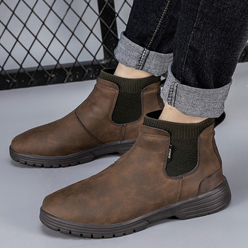 2023 Зимни боти до глезена Мъжки мъжки обувки Удобни сиви ботуши с класически дизайн Високи мъжки ежедневни обувки Избор