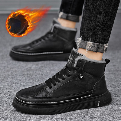 „Winter Plus Velvet Flat“ vyriški batai 2023 m. Batai vyrams Aukšti šilti medvilniniai batai Klasikiniai suvarstomi juodi neslystantys lauko batai