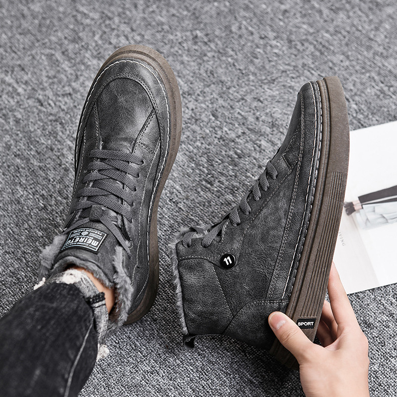 Winter Plus Velvet Flat Ανδρικές Μπότες 2023 Ανδρικά Παπούτσια Ψηλά, ζεστά βαμβακερά παπούτσια Κλασικές μαύρες αντιολισθητικές μπότες εξωτερικού χώρου