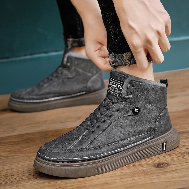 Winter Plus Velvet Flat Ανδρικές Μπότες 2023 Ανδρικά Παπούτσια Ψηλά, ζεστά βαμβακερά παπούτσια Κλασικές μαύρες αντιολισθητικές μπότες εξωτερικού χώρου