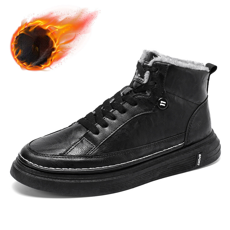 Winter Plus Velvet Flat Ανδρικές Μπότες 2023 Ανδρικά Παπούτσια Ψηλά, ζεστά βαμβακερά παπούτσια Κλασικές μαύρες αντιολισθητικές μπότες εξωτερικού χώρου