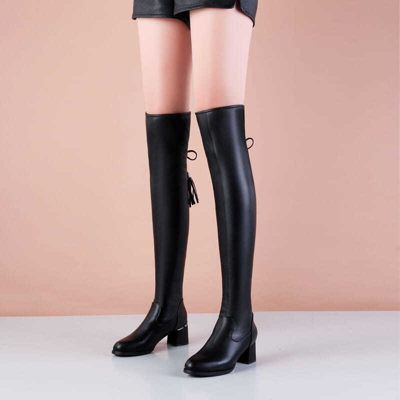 Γυναικείες μπότες με σχέδιο με κόμπους πεταλούδας μόδας Μαύρα ψηλά τακούνια Stretch Αδυνατίσματος Plus Velvet Χειμώνας Ζεστό Botas Mujer Invierno 2023