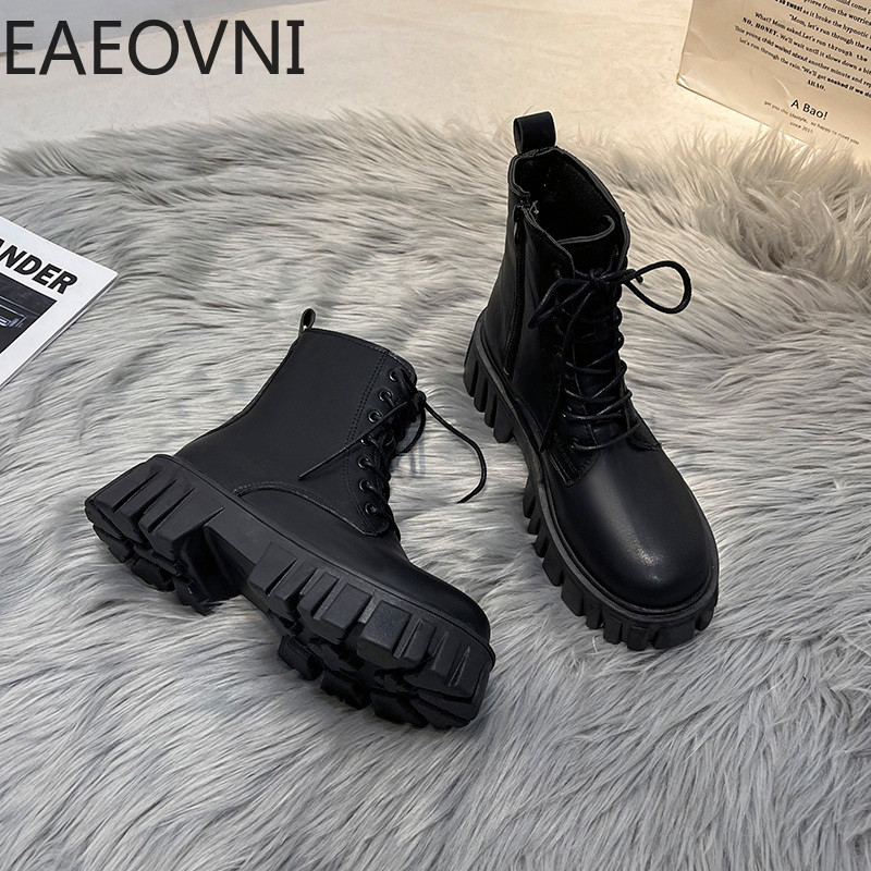 Cizme scurte de motocicletă groase Cizme de toamnă pentru femei.