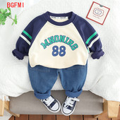 Κορεατικά βρεφικά ρούχα φθινοπωρινή άνοιξη παιδικό τοπ και κάτω σετ με μακρυμάνικο εμπριμέ γράμμα Φούτερ Τζιν παντελόνι Κοστούμι δύο τεμαχίων