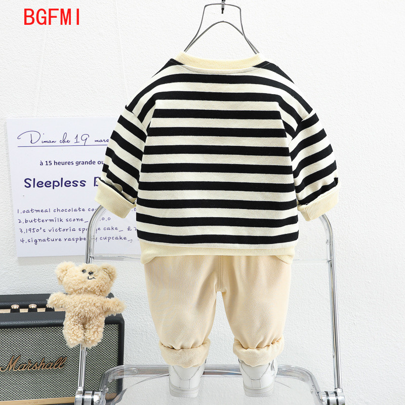 Κορεατικά βρεφικά φθινοπωρινά ρούχα 2023 Άνοιξη κινουμένων σχεδίων με ριγέ φούτερ με ριγέ φούτερ Φούτερ παντελόνι φόρμας δύο τεμαχίων φορέματα για παιδιά αγόρια