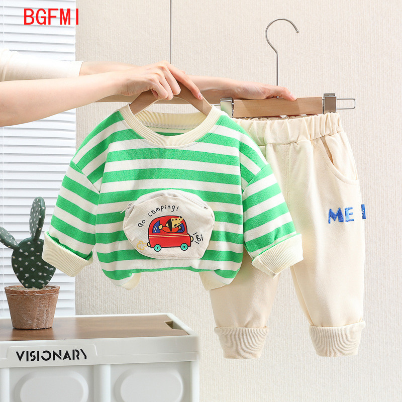 Κορεατικά βρεφικά φθινοπωρινά ρούχα 2023 Άνοιξη κινουμένων σχεδίων με ριγέ φούτερ με ριγέ φούτερ Φούτερ παντελόνι φόρμας δύο τεμαχίων φορέματα για παιδιά αγόρια