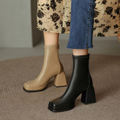 Botine pentru femei, noi toamnă, cu toc bloc, cu vârf pătrat, cizme scurte, cu fermoar, cu platformă de modă, pantofi moderni pentru damă