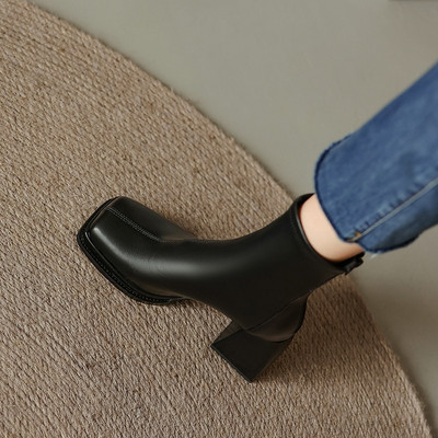 Botine pentru femei, noi toamnă, cu toc bloc, cu vârf pătrat, cizme scurte, cu fermoar, cu platformă de modă, pantofi moderni pentru damă