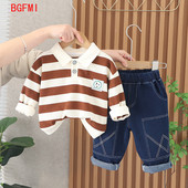 Korea Lasteriided Kevad-sügis pikkade varrukatega triibuline dressipluus Teksad Püksid Kaheosaline ülikond Laste ülaosa ja alaosa 1-5Y