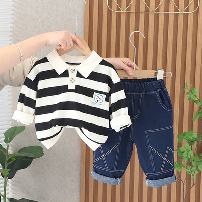 Korea Lasteriided Kevad-sügis pikkade varrukatega triibuline dressipluus Teksad Püksid Kaheosaline ülikond Laste ülaosa ja alaosa 1-5Y