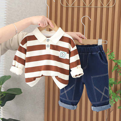 Korea Lasteriided Kevad-sügis pikkade varrukatega triibuline dressipluus Teksad Püksid Kaheosaline ülikond Laste ülaosa ja alaosa 1-5Y