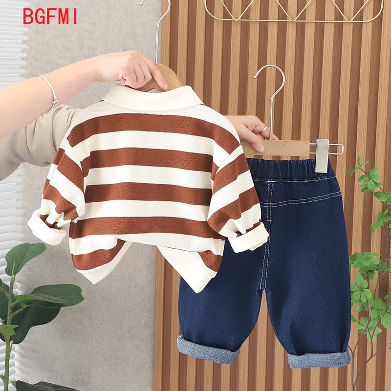 Korea Lasteriided Kevad-sügis pikkade varrukatega triibuline dressipluus Teksad Püksid Kaheosaline ülikond Laste ülaosa ja alaosa 1-5Y