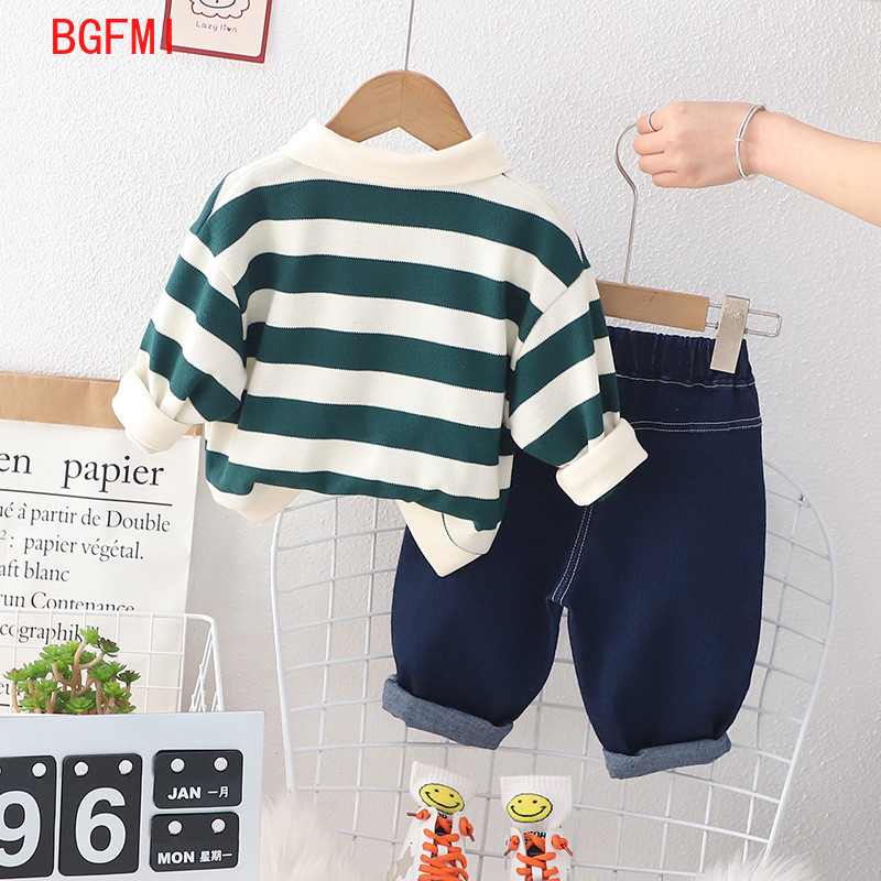 Korea Lasteriided Kevad-sügis pikkade varrukatega triibuline dressipluus Teksad Püksid Kaheosaline ülikond Laste ülaosa ja alaosa 1-5Y