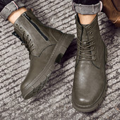 Cizme pentru bărbați cu fermoar lateral la jumătatea gambei Pantofi noi pentru bărbați cu vârf rotund retro Cizme cu platformă de dimensiuni mari Cizme pentru bărbați ocazionale rezistente la uzură