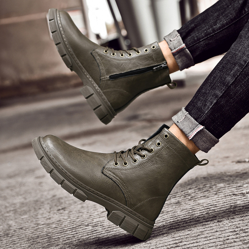 Sääre keskosa küljega tõmblukk Meeste saapad Uued jalatsid meestele Retro ümmarguse ninaosaga suure suurusega platvormsaapad vabaaja kulumiskindlad meeste saapad