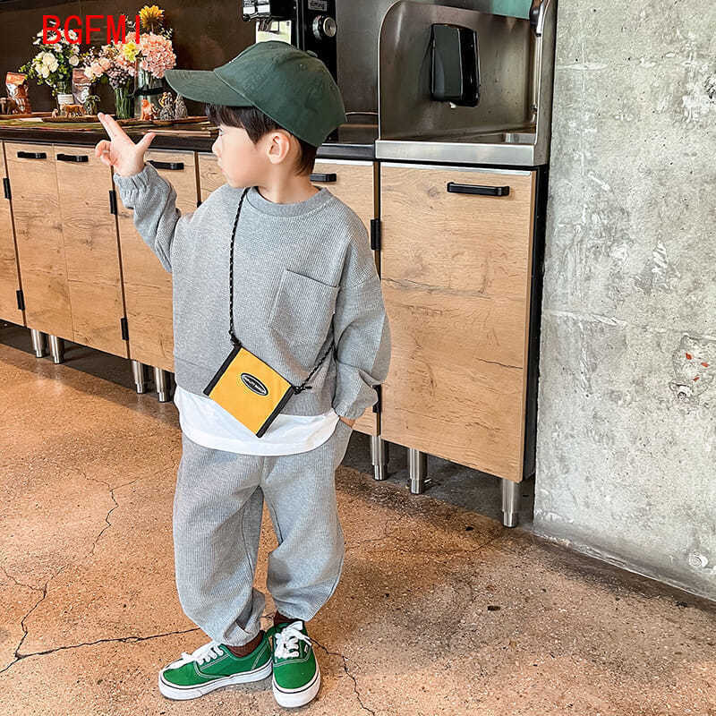 Κορεάτικα βρεφικά ρούχα Άνοιξη Φθινόπωρο Παιδική Βάφλα Αθλητική φόρμα για αγόρια Casual πουλόβερ Αθλητικό κοστούμι δύο τεμαχίων μόδας μακρυμάνικο ρούχο 2-11 ετών