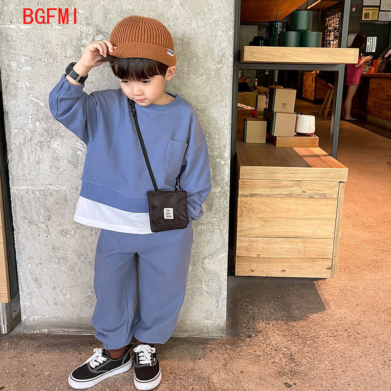 Κορεάτικα βρεφικά ρούχα Άνοιξη Φθινόπωρο Παιδική Βάφλα Αθλητική φόρμα για αγόρια Casual πουλόβερ Αθλητικό κοστούμι δύο τεμαχίων μόδας μακρυμάνικο ρούχο 2-11 ετών