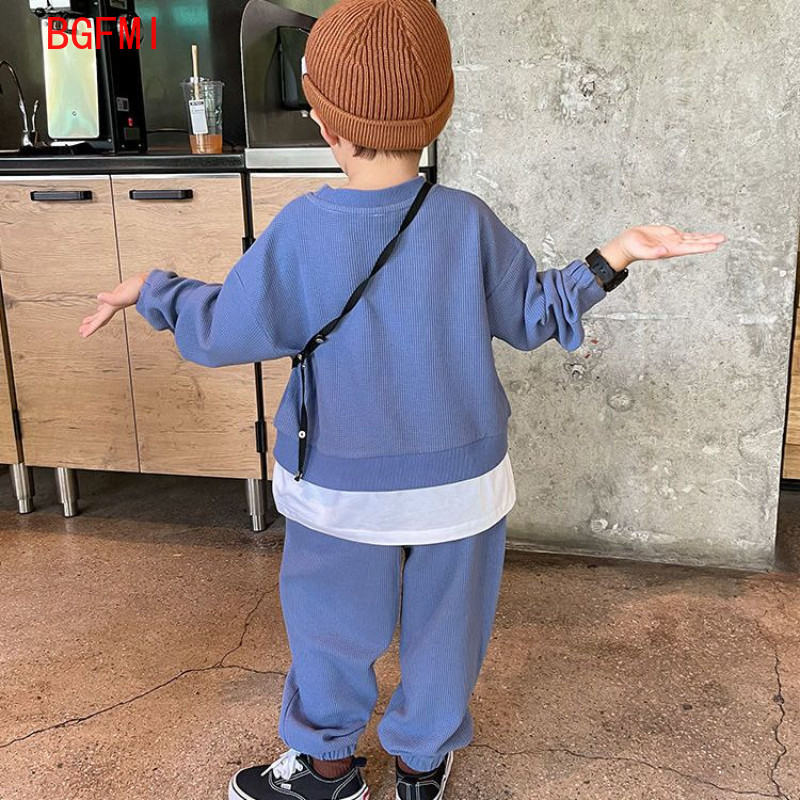 Κορεάτικα βρεφικά ρούχα Άνοιξη Φθινόπωρο Παιδική Βάφλα Αθλητική φόρμα για αγόρια Casual πουλόβερ Αθλητικό κοστούμι δύο τεμαχίων μόδας μακρυμάνικο ρούχο 2-11 ετών