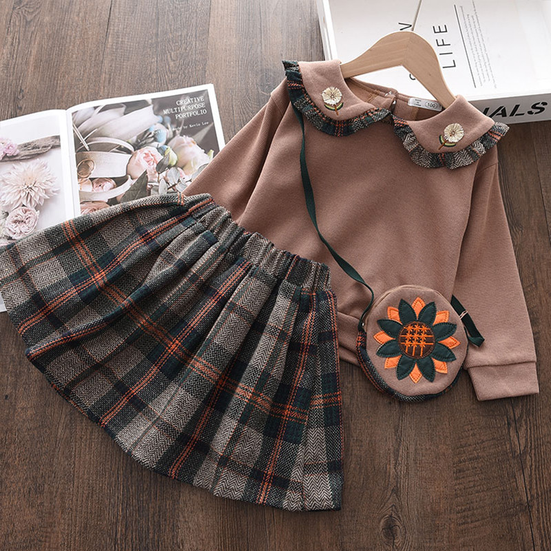 Melario Φθινοπωρινό Χειμωνιάτικο Σετ ρούχων για Κορίτσια 2τμχ Καρό Παιδικά Πανιά Παιδικά Στολές Πουκάμισο Φούστα Πουλόβερ Κοστούμι Κοριτσίστικα Πλεκτά