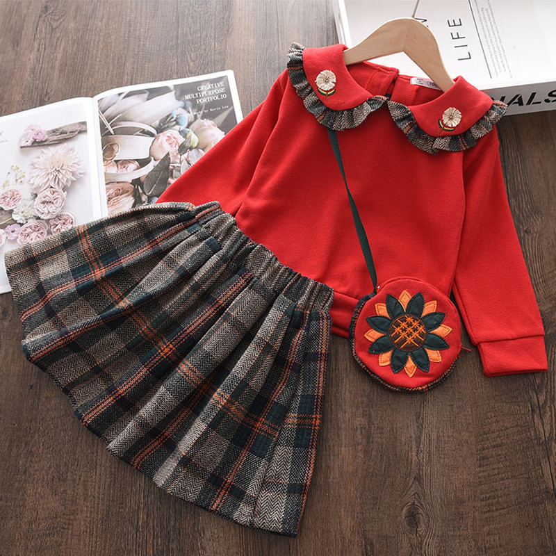 Melario Φθινοπωρινό Χειμωνιάτικο Σετ ρούχων για Κορίτσια 2τμχ Καρό Παιδικά Πανιά Παιδικά Στολές Πουκάμισο Φούστα Πουλόβερ Κοστούμι Κοριτσίστικα Πλεκτά