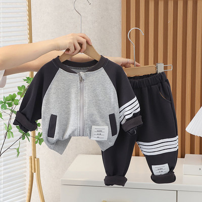 Toamnă, primăvară, coreeană, îmbrăcăminte pentru copii, pentru băieți, cu fermoar, hanorace sport, în dungi, haine pentru copii, set de sus și de jos pentru băieți, 1-5 ani