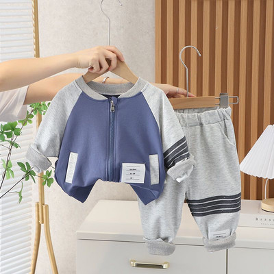 Toamnă, primăvară, coreeană, îmbrăcăminte pentru copii, pentru băieți, cu fermoar, hanorace sport, în dungi, haine pentru copii, set de sus și de jos pentru băieți, 1-5 ani