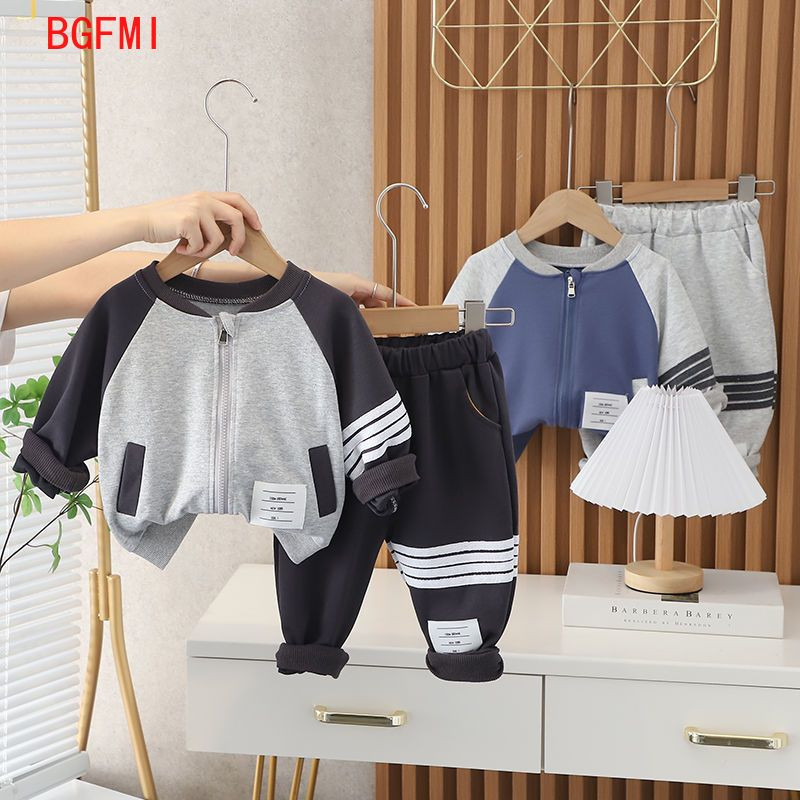 Toamnă, primăvară, coreeană, îmbrăcăminte pentru copii, pentru băieți, cu fermoar, hanorace sport, în dungi, haine pentru copii, set de sus și de jos pentru băieți, 1-5 ani