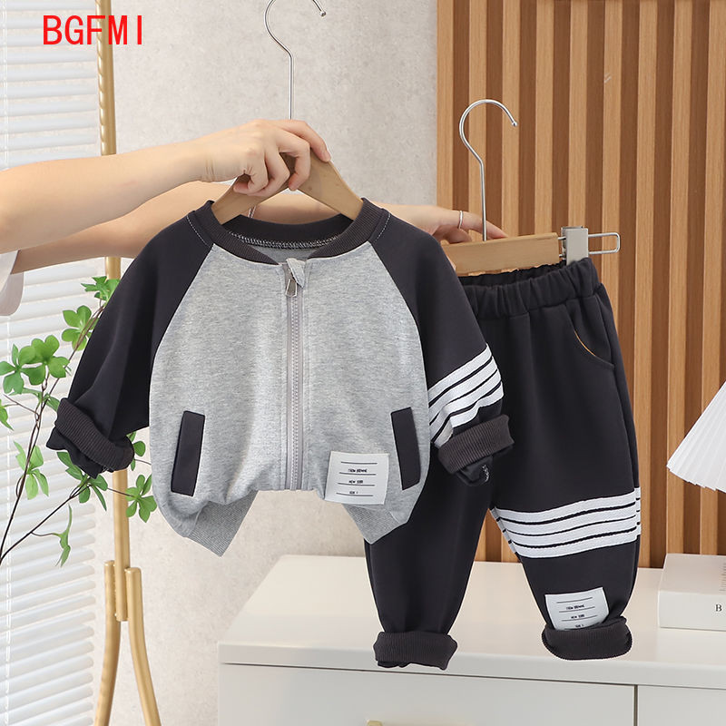 Toamnă, primăvară, coreeană, îmbrăcăminte pentru copii, pentru băieți, cu fermoar, hanorace sport, în dungi, haine pentru copii, set de sus și de jos pentru băieți, 1-5 ani