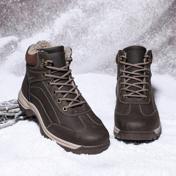Мъжки ботуши от естествена кожа Зимни с кожа Водоустойчиви топли ботуши за сняг Мъжки зимни работни ежедневни обувки Военни боти до глезена JKPUDUN