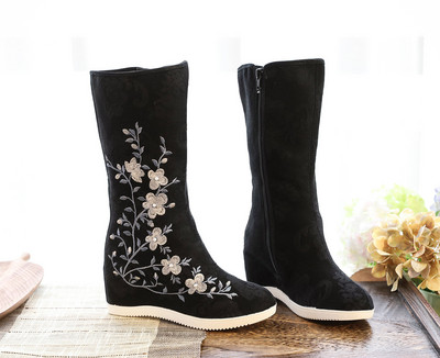 2023 Winter New Antique Boots Γνήσιες κεντημένες μπότες Τετράγωνες μπότες χορού Jacquard βαμβακερές μπότες Hanfu Γυναικεία παπούτσια