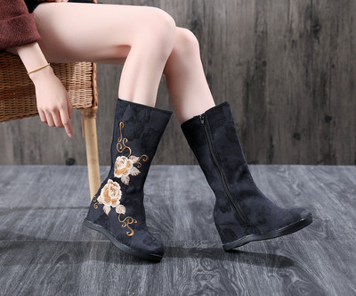 2023 Winter New Antique Boots Γνήσιες κεντημένες μπότες Τετράγωνες μπότες χορού Jacquard βαμβακερές μπότες Hanfu Γυναικεία παπούτσια