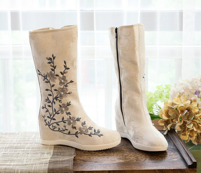 2023 Winter New Antique Boots Γνήσιες κεντημένες μπότες Τετράγωνες μπότες χορού Jacquard βαμβακερές μπότες Hanfu Γυναικεία παπούτσια