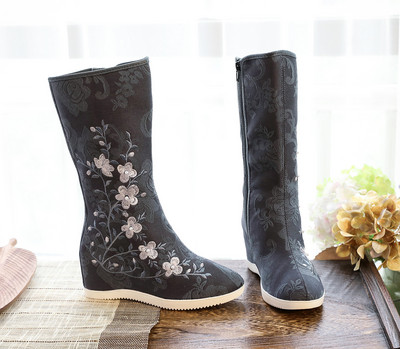 2023 Winter New Antique Boots Γνήσιες κεντημένες μπότες Τετράγωνες μπότες χορού Jacquard βαμβακερές μπότες Hanfu Γυναικεία παπούτσια