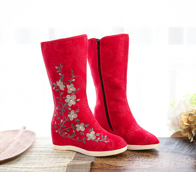 2023 Winter New Antique Boots Γνήσιες κεντημένες μπότες Τετράγωνες μπότες χορού Jacquard βαμβακερές μπότες Hanfu Γυναικεία παπούτσια