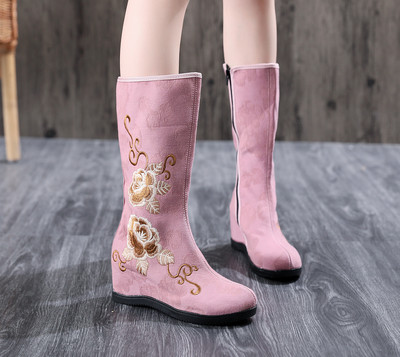 2023 Winter New Antique Boots Γνήσιες κεντημένες μπότες Τετράγωνες μπότες χορού Jacquard βαμβακερές μπότες Hanfu Γυναικεία παπούτσια