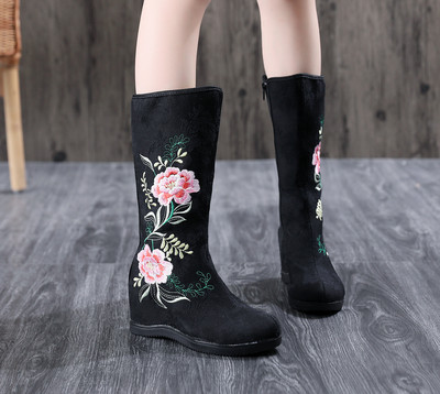 2023 Winter New Antique Boots Γνήσιες κεντημένες μπότες Τετράγωνες μπότες χορού Jacquard βαμβακερές μπότες Hanfu Γυναικεία παπούτσια