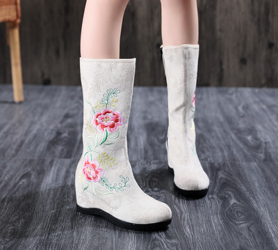 2023 Winter New Antique Boots Γνήσιες κεντημένες μπότες Τετράγωνες μπότες χορού Jacquard βαμβακερές μπότες Hanfu Γυναικεία παπούτσια