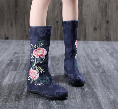 2023 Winter New Antique Boots Γνήσιες κεντημένες μπότες Τετράγωνες μπότες χορού Jacquard βαμβακερές μπότες Hanfu Γυναικεία παπούτσια