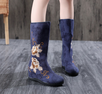 2023 Winter New Antique Boots Γνήσιες κεντημένες μπότες Τετράγωνες μπότες χορού Jacquard βαμβακερές μπότες Hanfu Γυναικεία παπούτσια