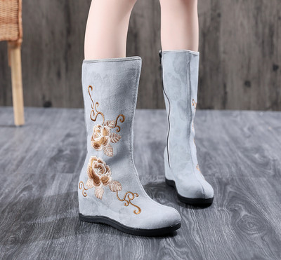 2023 Winter New Antique Boots Γνήσιες κεντημένες μπότες Τετράγωνες μπότες χορού Jacquard βαμβακερές μπότες Hanfu Γυναικεία παπούτσια