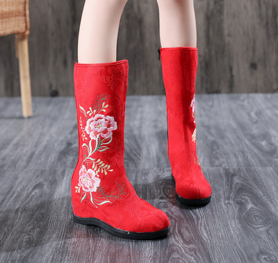 2023 Winter New Antique Boots Γνήσιες κεντημένες μπότες Τετράγωνες μπότες χορού Jacquard βαμβακερές μπότες Hanfu Γυναικεία παπούτσια