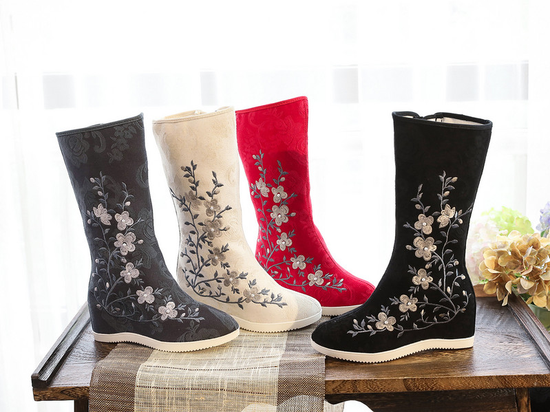 2023 Winter New Antique Boots Γνήσιες κεντημένες μπότες Τετράγωνες μπότες χορού Jacquard βαμβακερές μπότες Hanfu Γυναικεία παπούτσια