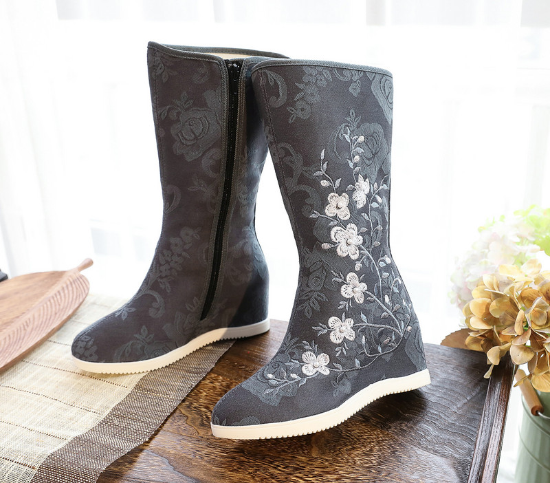 2023 Winter New Antique Boots Γνήσιες κεντημένες μπότες Τετράγωνες μπότες χορού Jacquard βαμβακερές μπότες Hanfu Γυναικεία παπούτσια