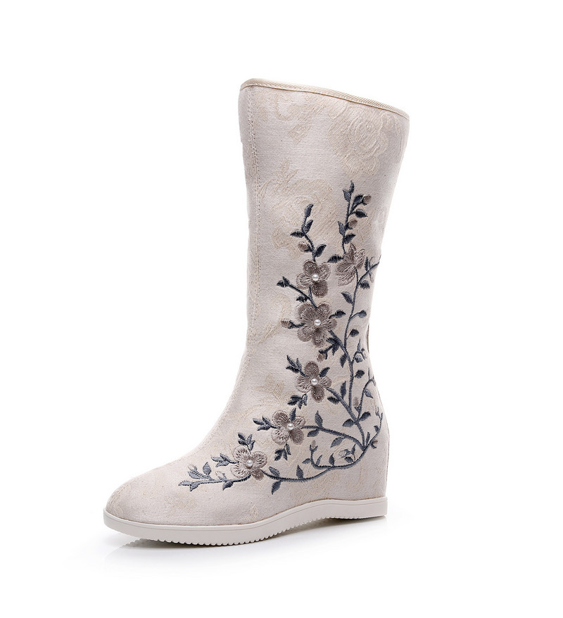 2023 Winter New Antique Boots Γνήσιες κεντημένες μπότες Τετράγωνες μπότες χορού Jacquard βαμβακερές μπότες Hanfu Γυναικεία παπούτσια